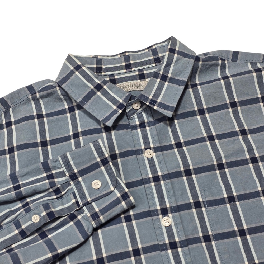 Outerknown Button Down Shirt Mens Medium Blue Plaid Organic Cotton Plaid